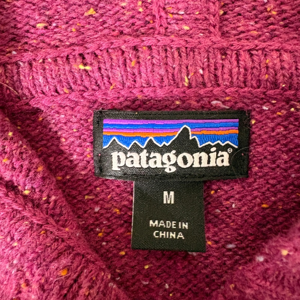 Patagonia Womens Magenta Pink Speckled Wool Blend Henley Hoodie Sweater Size M - Picture 3 of 6